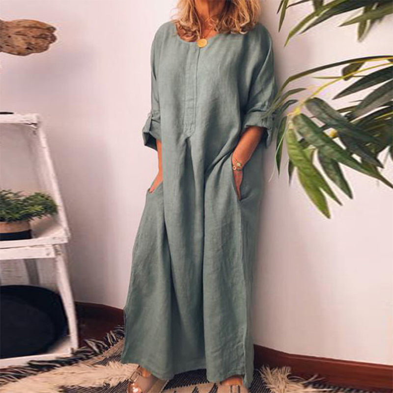 Women's Casual Cotton Linen Loose Maxi Dress