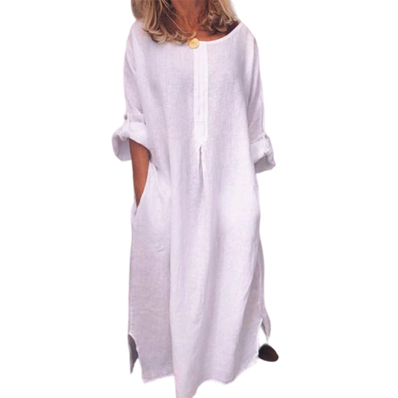 Women's Casual Cotton Linen Loose Maxi Dress