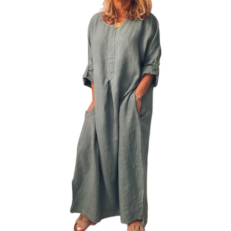 Women's Casual Cotton Linen Loose Maxi Dress