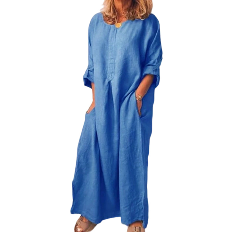 Women's Casual Cotton Linen Loose Maxi Dress