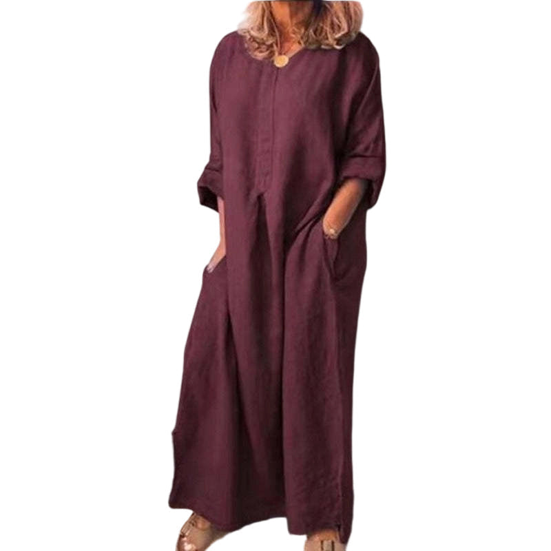 Women's Casual Cotton Linen Loose Maxi Dress