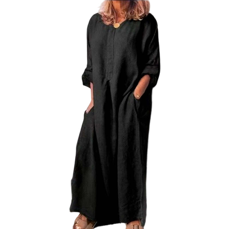 Women's Casual Cotton Linen Loose Maxi Dress