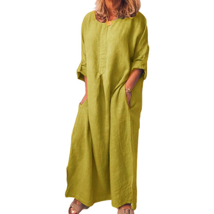 Women's Casual Cotton Linen Loose Maxi Dress