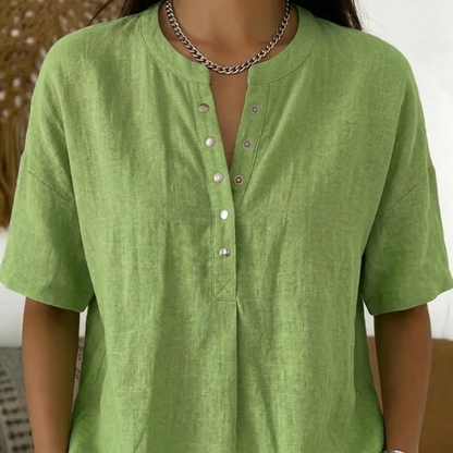 New Arrivals🔥 Women's Casual Henley Collar Linen And Cotton Short-sleeve Shirt