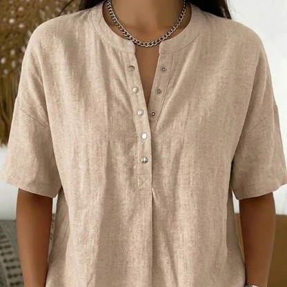 New Arrivals🔥 Women's Casual Henley Collar Linen And Cotton Short-sleeve Shirt