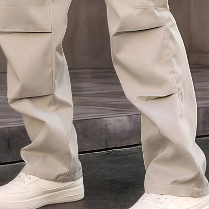 Multi-Pocket Straight-Leg Cargo Pants for Men