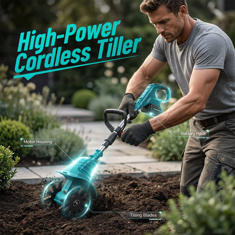 🌱 Cordless Garden Tiller ✅ Adjustable Handle & Powerful Blades | Easy Soil Cultivation 🔋 -50% TODAY ONLY 🔥
