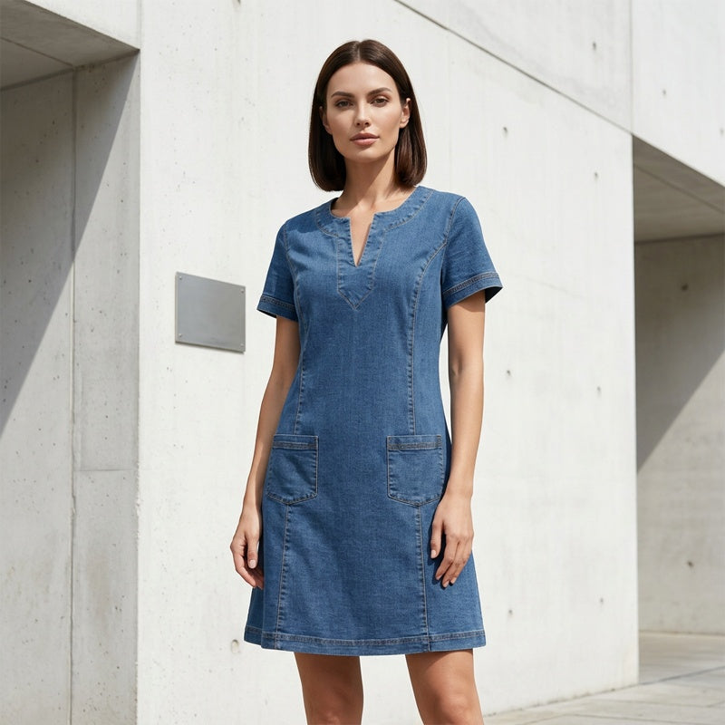 ⏳Time-Limited Special⏰Women's Short Sleeve V-Neck Denim Dress