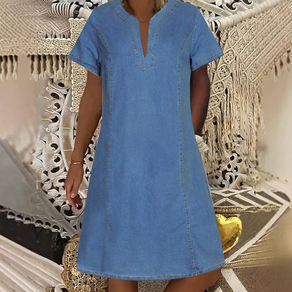 ⏳Time-Limited Special⏰Women's Short Sleeve V-Neck Denim Dress