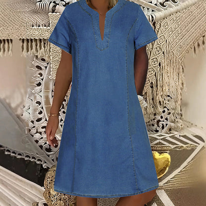 ⏳Time-Limited Special⏰Women's Short Sleeve V-Neck Denim Dress