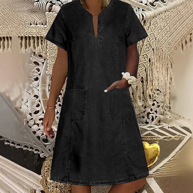 ⏳Time-Limited Special⏰Women's Short Sleeve V-Neck Denim Dress