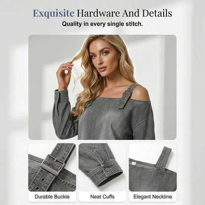 👕 LIMITED-TIME 49% OFF! ✨ Women's Denim Top – Wide Strap, Fashion, Casual ✨