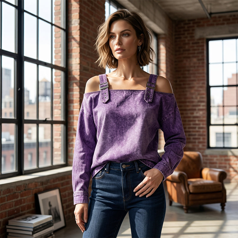 👕 LIMITED-TIME 49% OFF! ✨ Women's Denim Top – Wide Strap, Fashion, Casual ✨