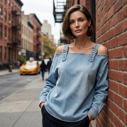 👕 LIMITED-TIME 49% OFF! ✨ Women's Denim Top – Wide Strap, Fashion, Casual ✨