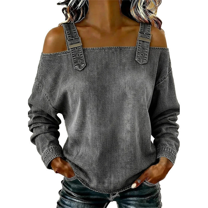 👕 LIMITED-TIME 49% OFF! ✨ Women's Denim Top – Wide Strap, Fashion, Casual ✨