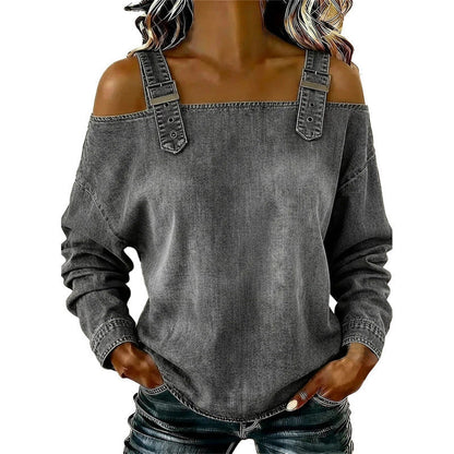 👕 LIMITED-TIME 49% OFF! ✨ Women's Denim Top – Wide Strap, Fashion, Casual ✨