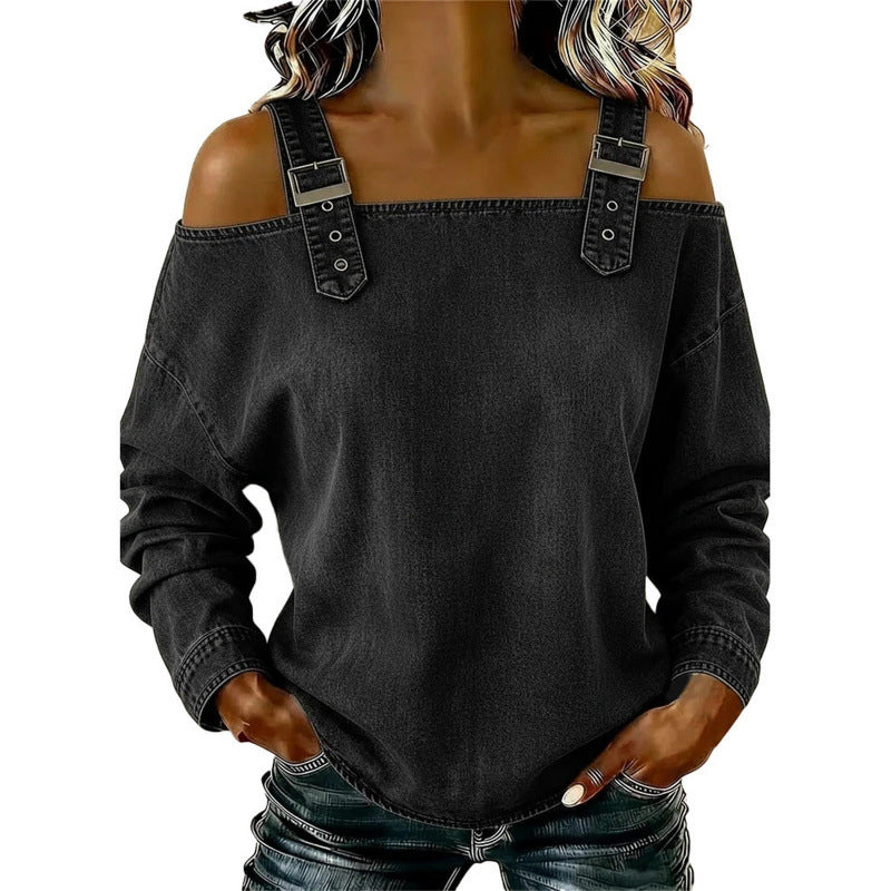 👕 LIMITED-TIME 49% OFF! ✨ Women's Denim Top – Wide Strap, Fashion, Casual ✨
