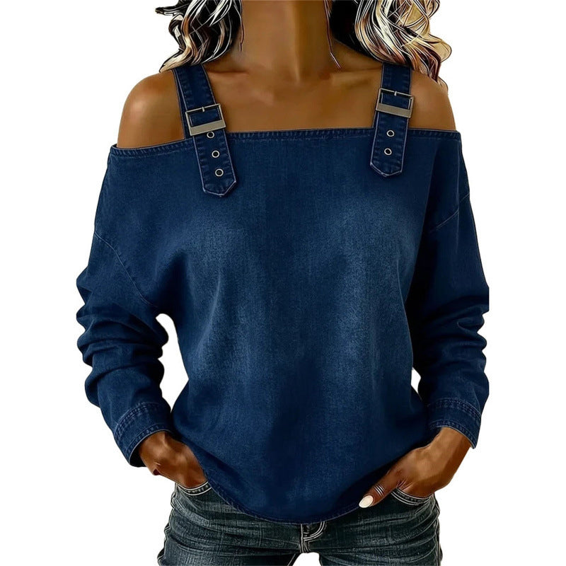 👕 LIMITED-TIME 49% OFF! ✨ Women's Denim Top – Wide Strap, Fashion, Casual ✨