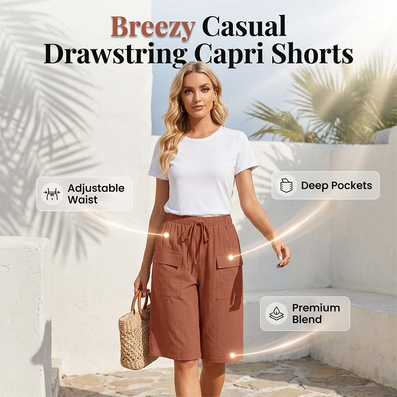 （S-4XL）Women's Casual Drawstring Capri Shorts