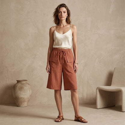 （S-4XL）Women's Casual Drawstring Capri Shorts