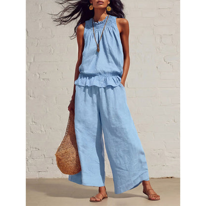 🔥2026 New Arrivals Special Offer-Women's Sleeveless Smocked Neck Top & Pants Set