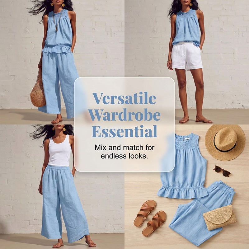🔥2026 New Arrivals Special Offer-Women's Sleeveless Smocked Neck Top & Pants Set