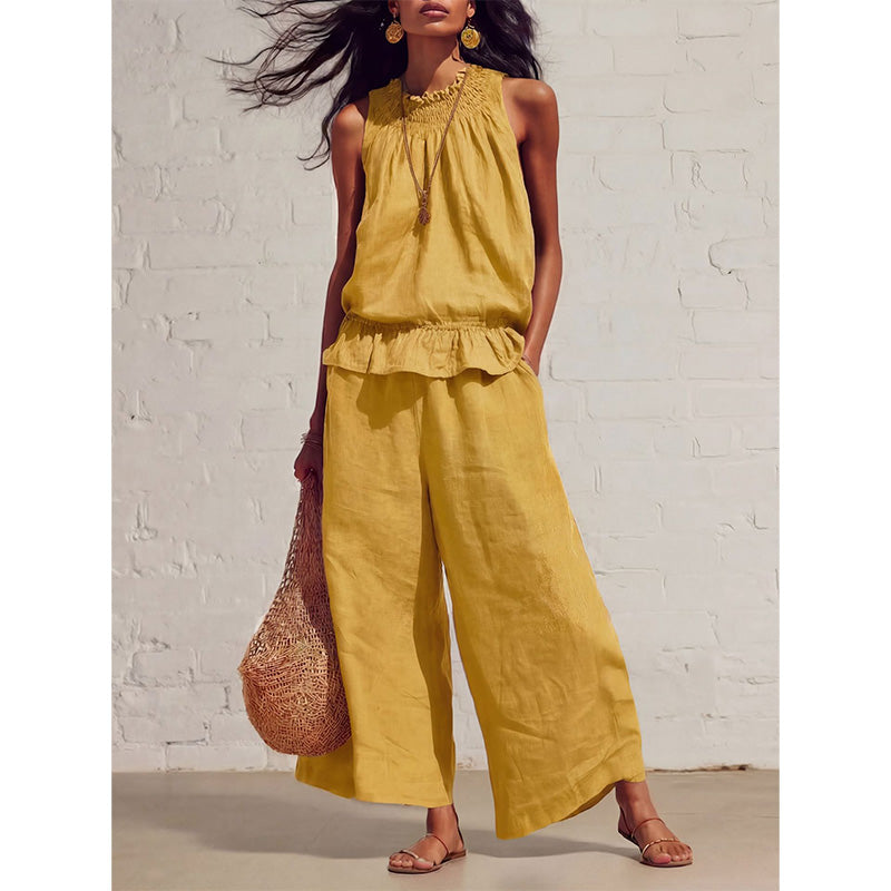 🔥2026 New Arrivals Special Offer-Women's Sleeveless Smocked Neck Top & Pants Set