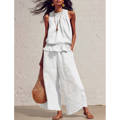 🔥2026 New Arrivals Special Offer-Women's Sleeveless Smocked Neck Top & Pants Set