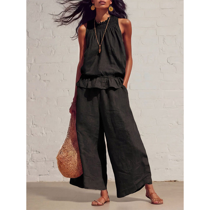 🔥2026 New Arrivals Special Offer-Women's Sleeveless Smocked Neck Top & Pants Set
