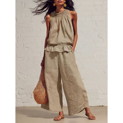 🔥2026 New Arrivals Special Offer-Women's Sleeveless Smocked Neck Top & Pants Set