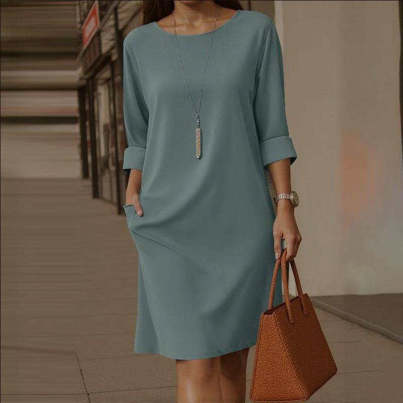 Minimalist Three-Quarter Sleeve Dress with Pockets