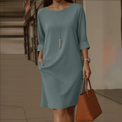 Minimalist Three-Quarter Sleeve Dress with Pockets