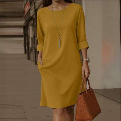 Minimalist Three-Quarter Sleeve Dress with Pockets