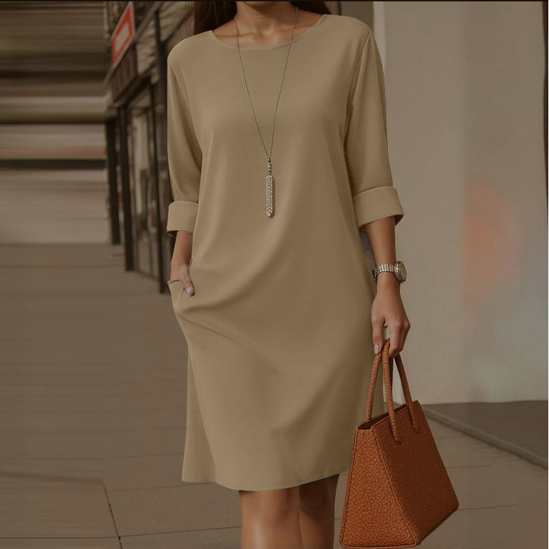 Minimalist Three-Quarter Sleeve Dress with Pockets