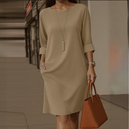 Minimalist Three-Quarter Sleeve Dress with Pockets
