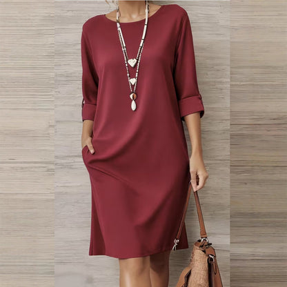 Minimalist Three-Quarter Sleeve Dress with Pockets