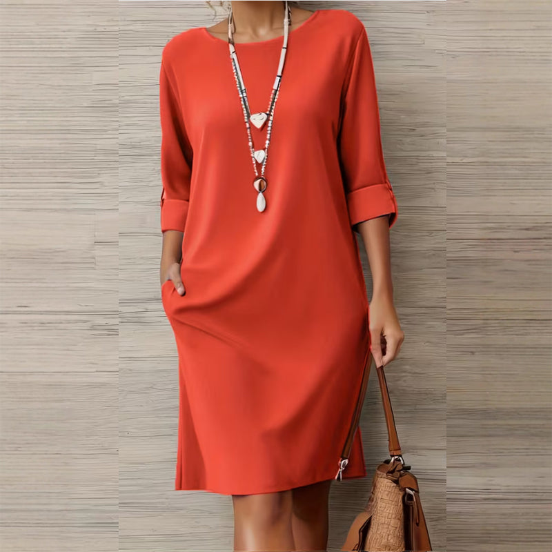 Minimalist Three-Quarter Sleeve Dress with Pockets