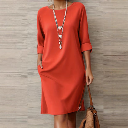 Minimalist Three-Quarter Sleeve Dress with Pockets