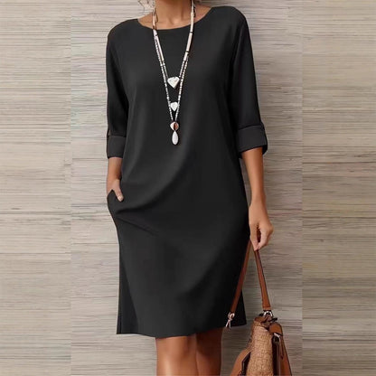 Minimalist Three-Quarter Sleeve Dress with Pockets
