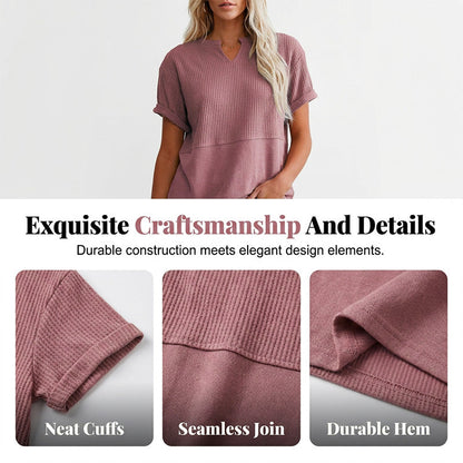 Women's Casual V-neck Patchwork Short-Sleeved Shirt