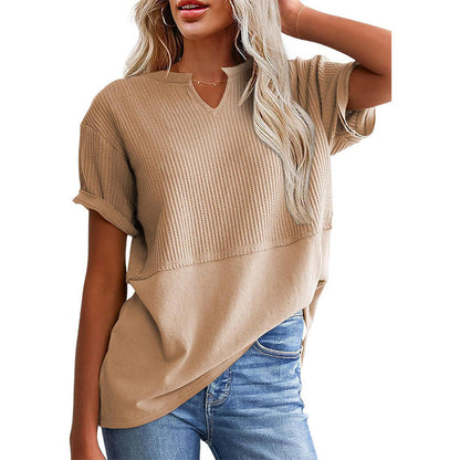 Women's Casual V-neck Patchwork Short-Sleeved Shirt