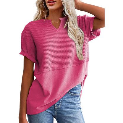 Women's Casual V-neck Patchwork Short-Sleeved Shirt