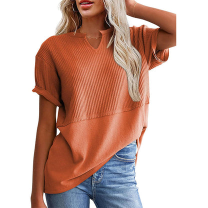 Women's Casual V-neck Patchwork Short-Sleeved Shirt