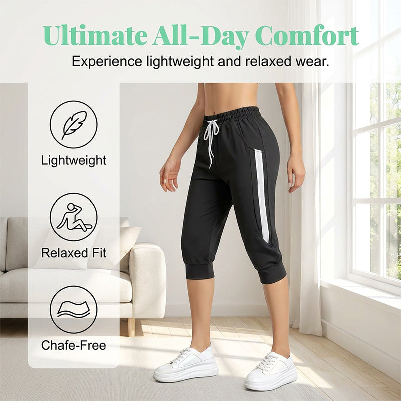 Women's Drawstring Capri Joggers with Pockets