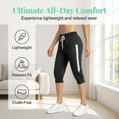 Women's Drawstring Capri Joggers with Pockets