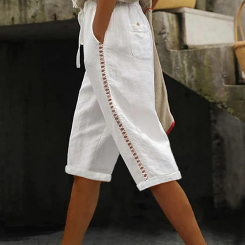 Women's Summer Capri Pants with Lace Cutout Detail