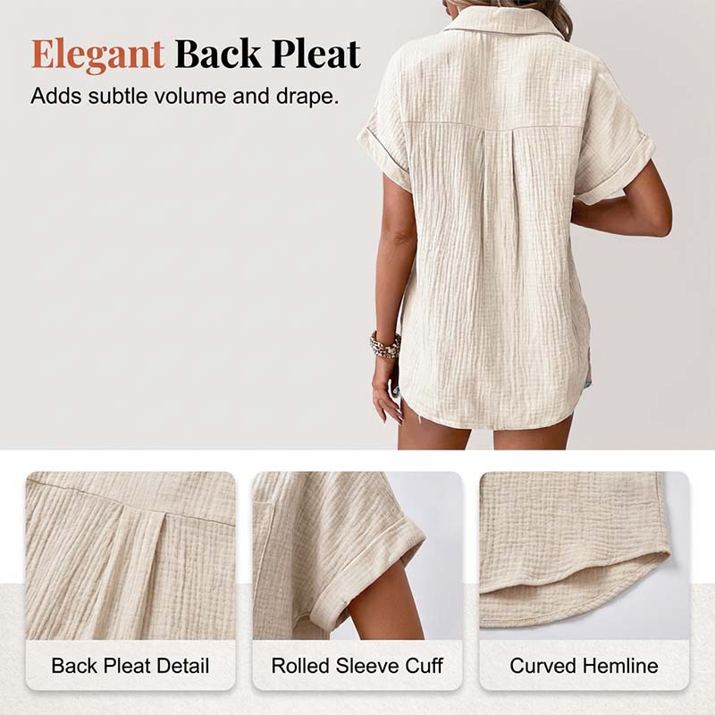 Women's Casual Short Sleeve Button-Down Shirt