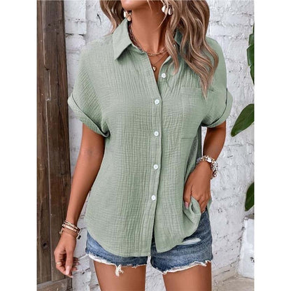 Women's Casual Short Sleeve Button-Down Shirt