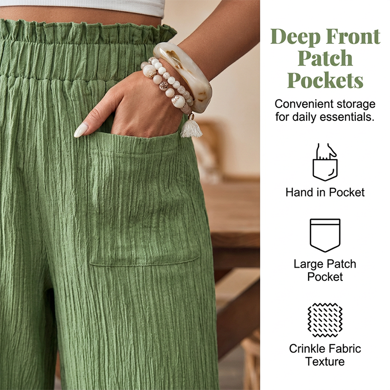 👖 50% OFF NOW!🌿 Women's Casual Solid-Color Loose-Fitting Pants – High-Waisted Wide Leg & Crinkle Texture – Comfy Lounge Trousers ✨