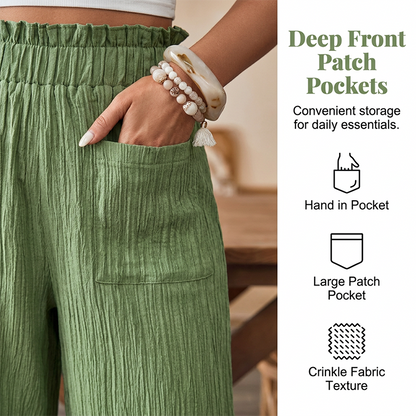 👖 50% OFF NOW!🌿 Women's Casual Solid-Color Loose-Fitting Pants – High-Waisted Wide Leg & Crinkle Texture – Comfy Lounge Trousers ✨